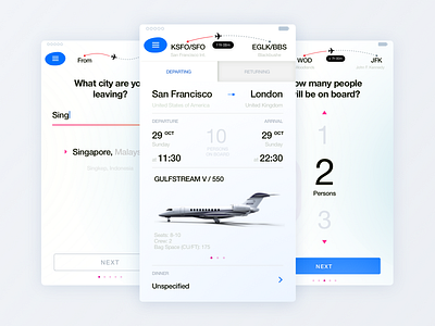 Booking Private Jets App Interface