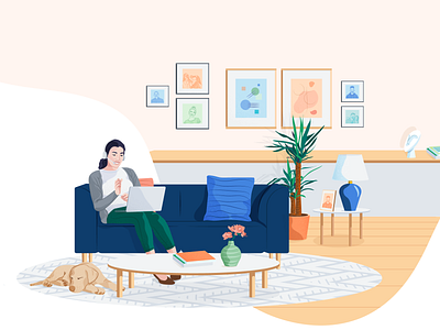 Work from home 2d from hand drawn home hr illustration living room work workable