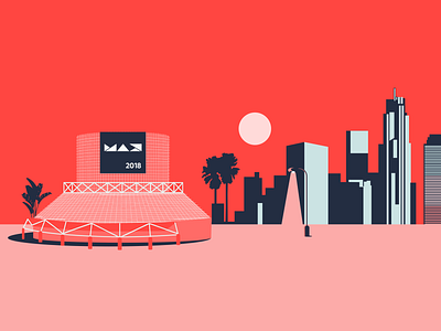 Adobe MAX 2018 adobe building california conference downtown flat illustration la los angeles max palm skyline tree