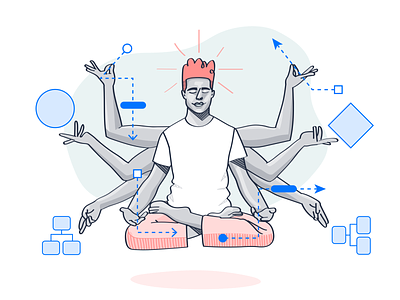 Meditator arrows design designer flow guru illustration meditating meditation multitask multitasking shapes user