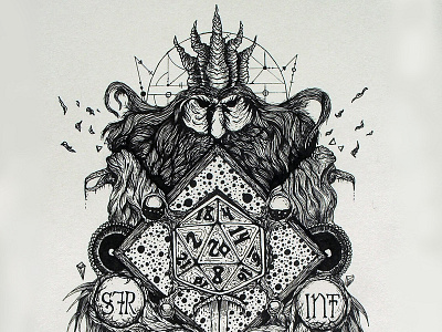 God of Dice detailed dice fantasy god illustration ink inking rpg
