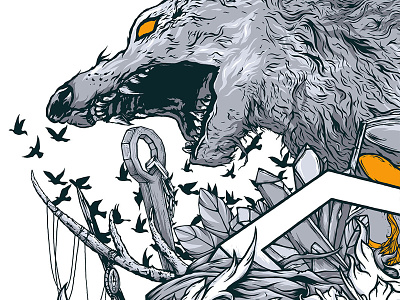 Eyes of the Copse detailed digital fur illustration ink wolf