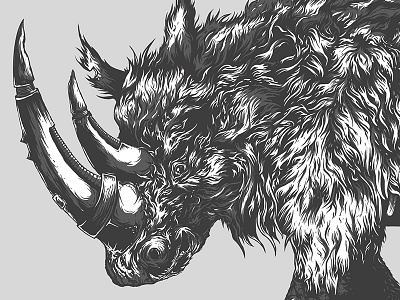 Elasmotheriume detailed digital elasmotheriume fur horn illustration ink rhino