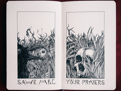 SAVE ALL YOUR PRAYERS all book crosshatching handdrawn illustration ink moleskin prayers save sketch your