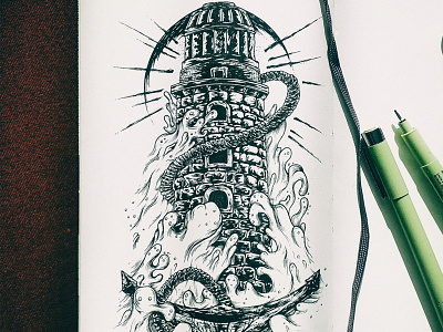 Lighthouse design detailed illustration ink lighthout micron moleskin sketch tattoo