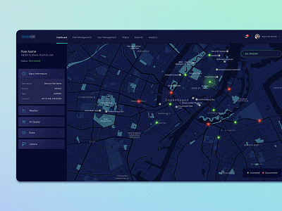 Smart City application blue dark theme dashboard map smart city ui design user interface design web app web application