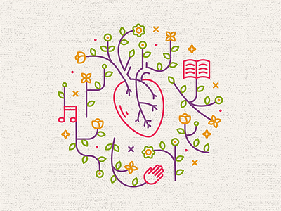 Heartbeat bloom book flower heart heartbeat icon leaf line music nature pray reading