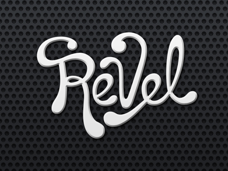 Revel logotype logo custom black and white amp music band hand written script typography