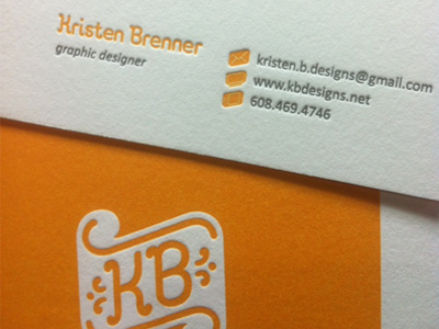 Letterpress - KB Designs Business Card business card custom design graphic icon identity letterpress logo orange paper