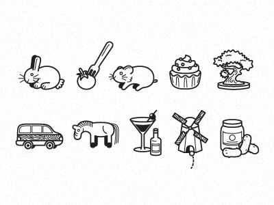 Icons! bonsai tree booze cupcake hamster icons mini mini golf mini van minigolf pickles pony rabbit tomato van