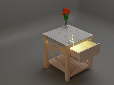 Concrete Top Bedside Table cad design furniture product design rendering