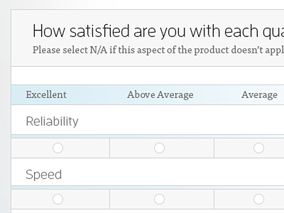 Survey Satisfaction Question flat flexible form poll radio responsive survey table