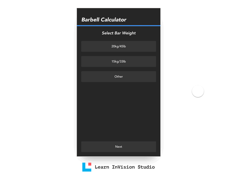 InVision Studio Jam - Barbell Calculator motion interaction fitness prototype user interface mobile iphone ios invision studio invision interface animation