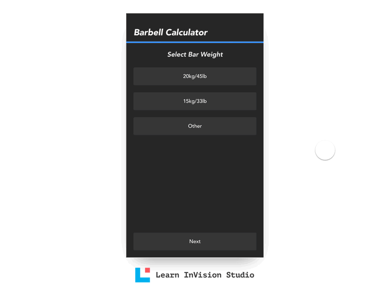 InVision Studio Jam - Barbell Calculator animation fitness interaction interface invision invision studio ios iphone mobile motion prototype user interface