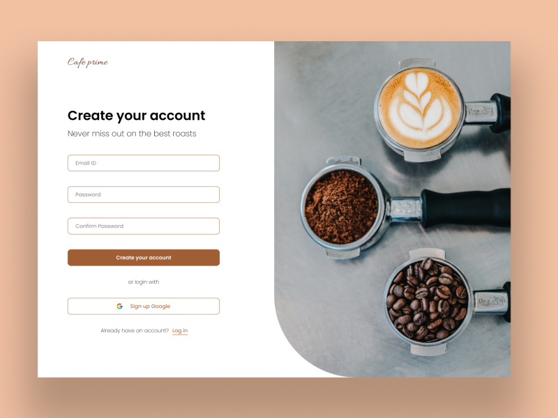 Coffee Delivery Service's Sign up page Café prime by Swapnaneel