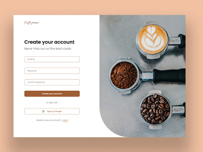 Coffee Delivery Service's Sign up page - Café prime account creation branding figma product design sign up ui ux
