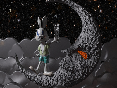 The Hare on the moon II 3d app branding design graphic design illustration logo ui ux vector