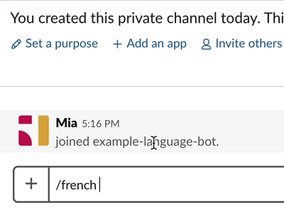 LanguageBot Slack App - translate languages with /slash commands after effects animation app app branding bot branding chat code french german japanese language logo motion mp4 slack slack app spanish ux ui video