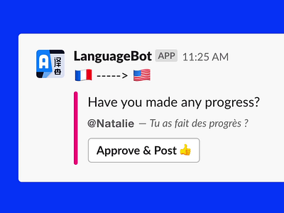 LanguageBot / language translation Bot for Slack after effects animation app app branding bot branding chat french german italian japanese language machine learning motion mp4 producthunt slack slack app translation ux ui