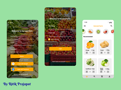 E-Commerce App app branding design e commerce figma fruits login login screen logo register screen signup screen ui vegetable