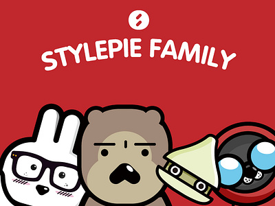 Stylepie Family branding cartoon character design face flat illustration vector