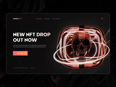 DROPIT NFT — Landing page Hero Concept 3d black crypto dark design hero section illustration landing page neon nft red skull ui uidesign web design