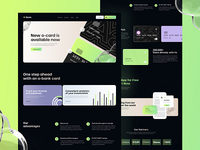 Online Bank Landing page concept app bank cards crypto dark finance green landing page stocks ui uiux wallet