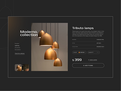 Product page design concept dark e commerce interior item lamp minimalism online store product product page uiux