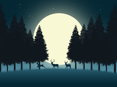 Night forest 2d art deer deers illustration motion graphics night photoshop