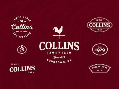 Collins Family Farm, Pt. 4 badge brand branding farm logo mark patch rooster thick lines type typography weather vane