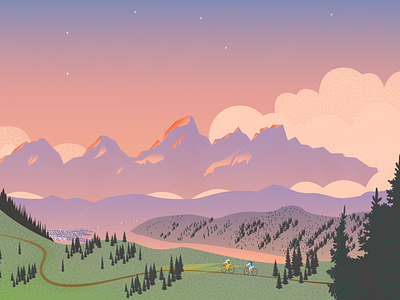 Skyline Trail. Jackson, Wyoming bike landscape illustration mountain bike mountains skyline trail sunset tetons wyoming