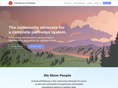 Friends of Pathways Homepage biking heroimage homepage illustration landing page mountains tetons webdesign website