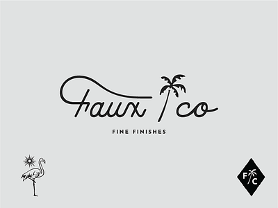 Fauxco Rebrand branding co design diamond faux find flamingo florida logo metal palmtree patina