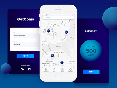 GetCoins app bitcoin blockchain coin cryptocurrency design ios map mobile ui ux