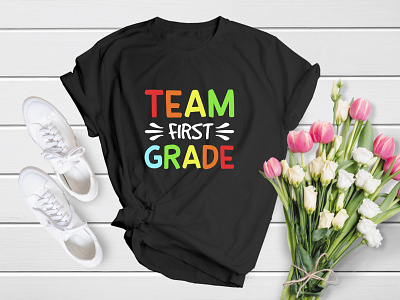 Team First Grade | Back To School T-Shirt Design apparel back to school class colourful cool elementary graphic kid kindergarten pen preschool school shirt sticker student study t shirt t shirt teacher welcome