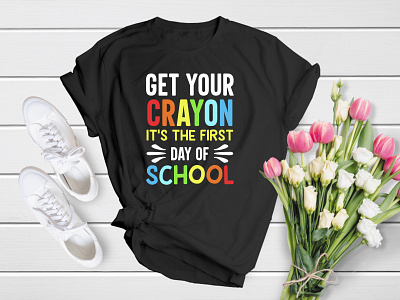 Get Your Crayon It's The First Day School | Back To School apparel back to school class colourful cool elementary graphic kid kindergarten pen preschool school shirt sticker student study t shirt t shirt teacher welcome