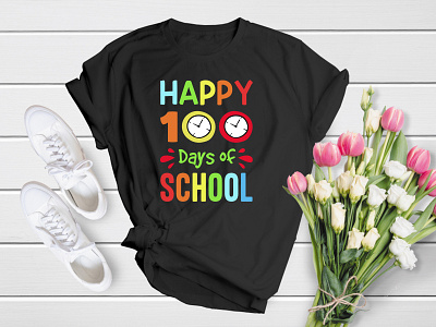 Happy 100 Days Of School | Back To School T-Shirt Design apparel back to school class colourful cool elementary graphic kid kindergarten pen preschool school shirt sticker student study t shirt t shirt teacher welcome