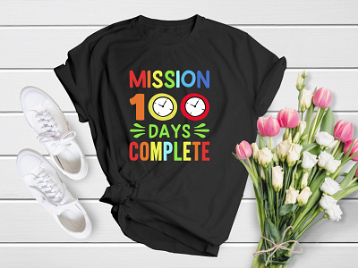 Mission 100 Days Complete | Back To School T-Shirt Design apparel back to school class colourful cool elementary graphic kid kindergarten pen preschool school shirt sticker student study t shirt t shirt teacher welcome