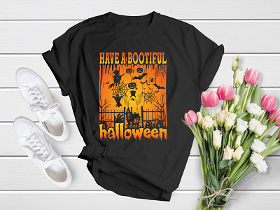 Have a Bootiful Halloween (Halloween T-Shirt Design) apparel cat death design fire fog ghost graphic halloween horror kid moon no people scarey scary shirt skull spooky t shirt t shirt