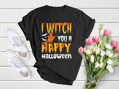 I witch you a Happy Halloween (Halloween T-Shirt Design) apparel cat death design fire fog ghost graphic halloween horror kid moon no people scarey scary shirt skull spooky t shirt t shirt