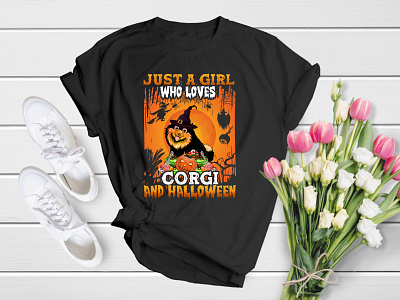 Just a Girl Who Loves Corgi And Halloween (Halloween T-Shirt) apparel cat death design fire fog ghost graphic halloween horror kid moon no people scarey scary shirt skull spooky t shirt t shirt