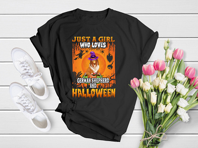 Just a Girl Who Loves German Shepherd and Halloween apparel cat death design fire fog ghost graphic halloween horror kid moon no people scarey scary shirt skull spooky t shirt t shirt