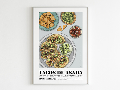 Tacos de Asada Foodie Poster/ Wall Art design graphic design illustration typography