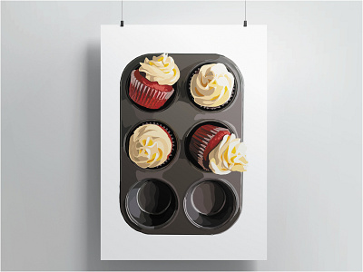 Red Velvet Cupcake Poster Print design graphic design illustration vector