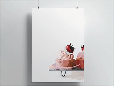 Strawberry Cupcake Print design graphic design illustration vector