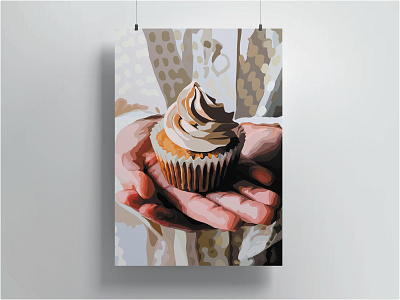 Hands Holding Cupcake Print design graphic design illustration vector