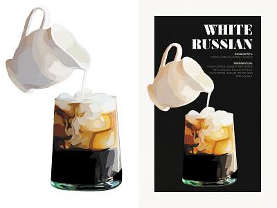 White Russian Cocktail Illustration and Poster