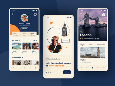 Traveling app for women 🗺️👩 account collage design detail detail page onboarding places profile travel travelers travelling ui ux uxdesign woman
