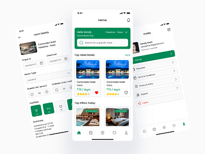 Motel app (Home - profile - booking) UI screens app booking design distinations graphic design illustration map travel ui