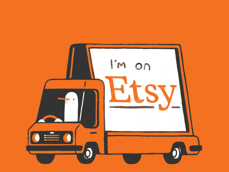 I'm on Etsy animation billboard bird car car design character doodle etsy gif illustration loop looping motion graphics orange orange car procreate race car seagull transport
